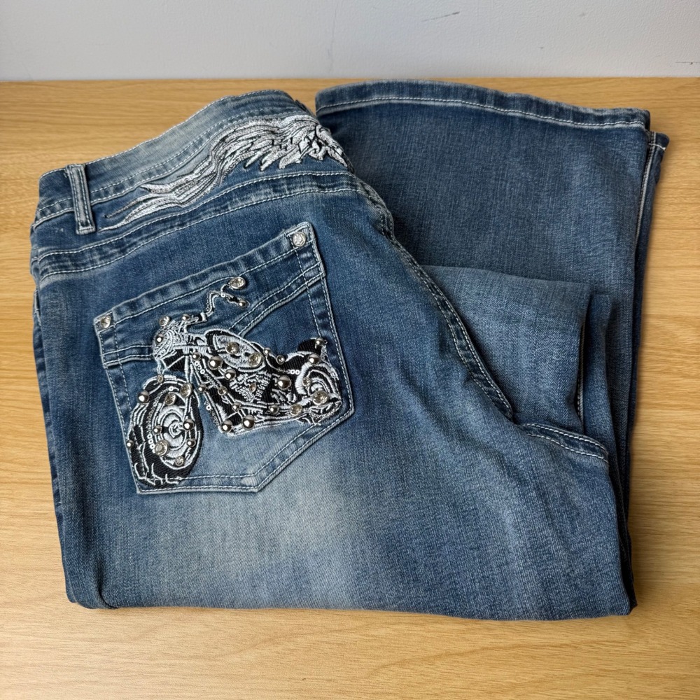 Platinum Plush Bootcut Jeans Womens Size 15 Biker Chick Distressed McBling Edgy
